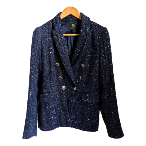 House of Harlow 1960 Jackets & Blazers - HOUSE OF HARLOW Navy Blue Tweed Luxury Double Breasted Blazer Size Medium